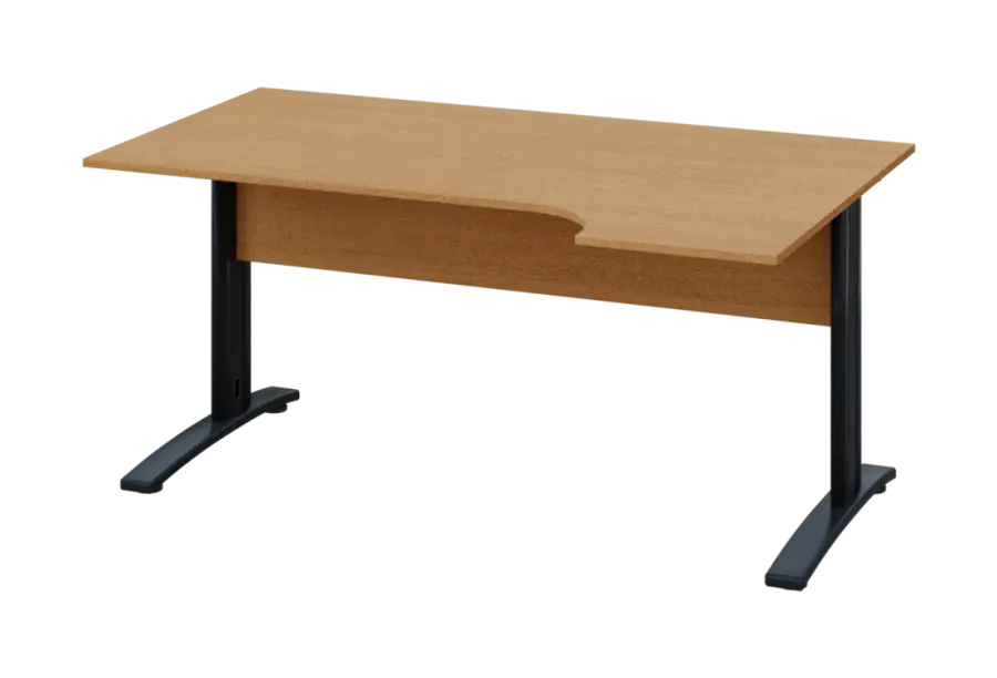 ERK 18 - 164 stůl kancelářský, rohový, pravý, kovová podnož černá, deska 18 mm, široký 1600 mm, buk Royal